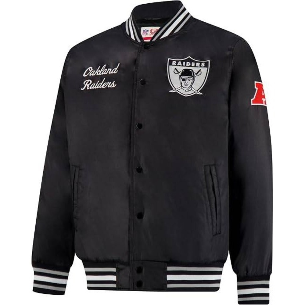 NFL Ultra Game Oakland Raiders Satin Varsity Jacket Black Mens L New With Tags